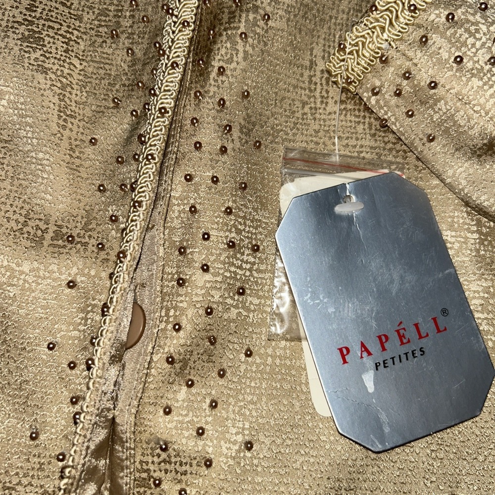 NWT Adrianna Papell 100% Silk Headed Gold Jacket,‎ Women's 8 Petite - Picture 4 of 11